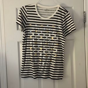 Black and white stripe JCrew t shirt with metallic embellishment